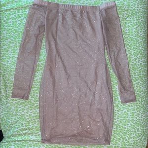 Off the Shoulder Rose Gold Glitter Dress
